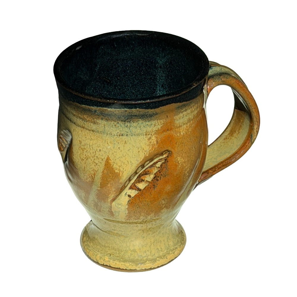 Handcrafted Ceramic Coffee Mug Footed Base Earthy Tan & Brown Artisan